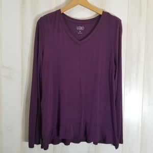 Logo Lori Goldstein Purple V Neck Tunic M Ruffle